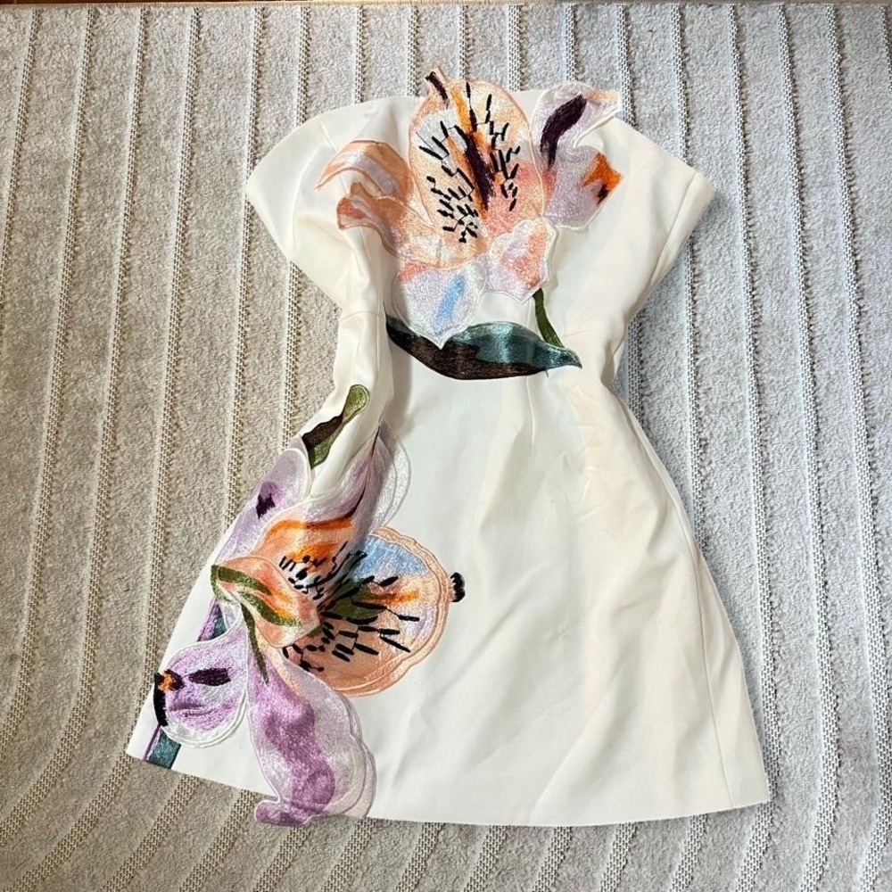 Elegant Strapless Floral Appliqué Mini Dress size XL Fairy Formal Party